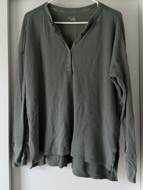 aerie Waffle Henley Long Sleeve Top in Gray